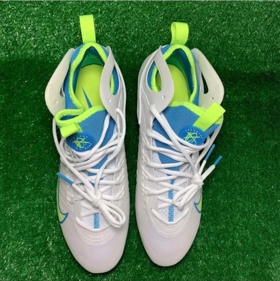 Nike Huarache 9 Elite Mid LAX SE White Blue Volt Mens Size 10 FV6149-100 New - Picture 2 of 4